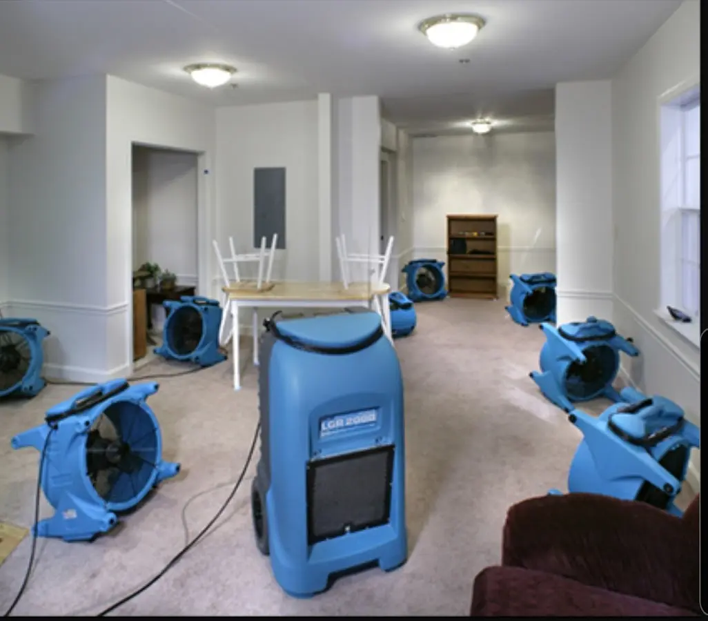 Air movers and dehumidifier setup for Water Damage Restoration in Burr Ridge